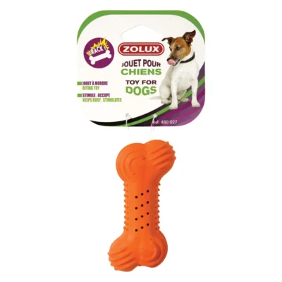 Zolux Rubber Cracky Bone Toy - Оранжев дентален кокал за куче