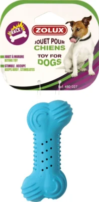 Zolux Rubber Cracky Bone Toy - Син хрустящ кокал за кучешка игра