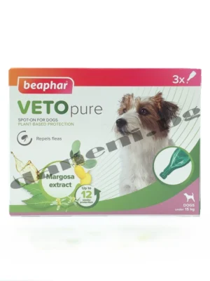 Опаковка от 3 броя спот-он пипети Beaphar Veto Pure Small Dog за защита от бълхи.