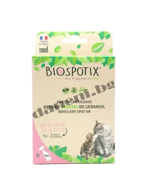 Опаковка на противопаразитни пипети BIOSPOTIX Repellent Spot on Cat & Kitten.