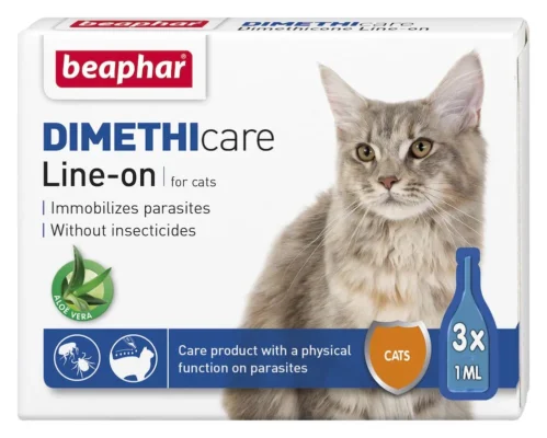 Опаковка на противопаразитни спот-он пипети Beaphar Dimethicare Line On For Cats с диметикон.