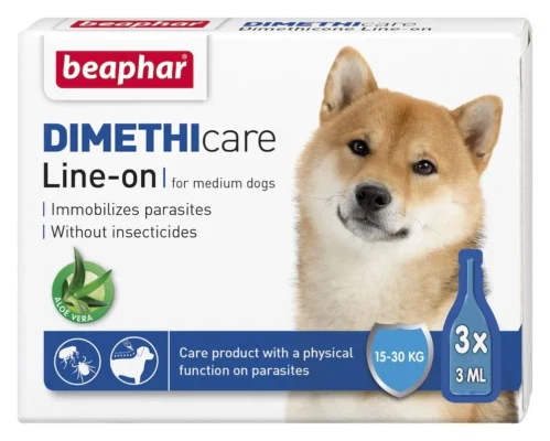 Опаковка на противопаразитни спот-он пипети Beaphar Dimethicare Line On Medium Dog за кучета със среден размер.