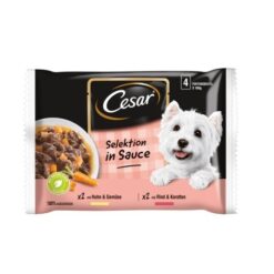Паучове за куче - Cesar Selektion Dog, Говеждо и пилешко с зеленчуци в сос - 4х100 гр