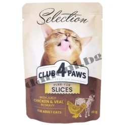 Club 4 Paws Premium Selection Adult Cat Pouch Slices - Пауч за котки - Пилешко и телешко в сос, 80 гр