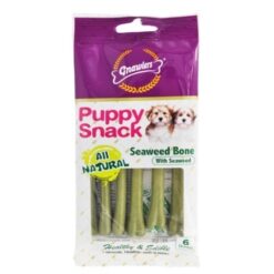Gnawlers Puppy Snack Seaweed Bone - Дентално лакомство за израстващо куче с морски водорасли 8 см 6 бр