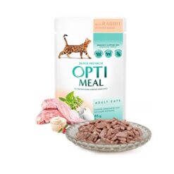 Opti Meal Super Premium Adult Cat Food Pouch - Пауч за израснала котка - Заешко в бял сос 85 гр