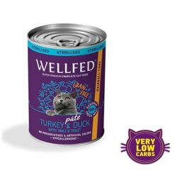 Wellfed Super Premium Sterilised Hairball Care - Супер премиум консерва за кастирана котка с патешко и пуешко месо 400 гр