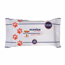 Мокри кърпи за тяло и лапи Puppies, Алое вера и жожоба, 40 бр