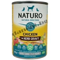 Naturo Dog Natural Chicken in Herb Gravy - Здравословна храна в консерва за кучета с пилешко месо, 390 гр