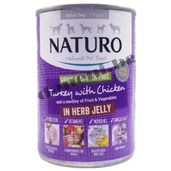 Naturo Natural Turkey with Chicken in a Herb Jelly - Консервирана храна за кучета - Пуешко и пилешко в билково желе, 390 гр.