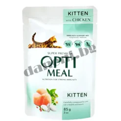 Opti Meal Kitten Super Premium Cat Pouch - Пауч с пилешко месо за хранене на малко котенце 85 гр