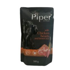 Пауч за куче - Piper Adult Dog Pouch, Пилешки сърца и кафяв ориз 500 гр
